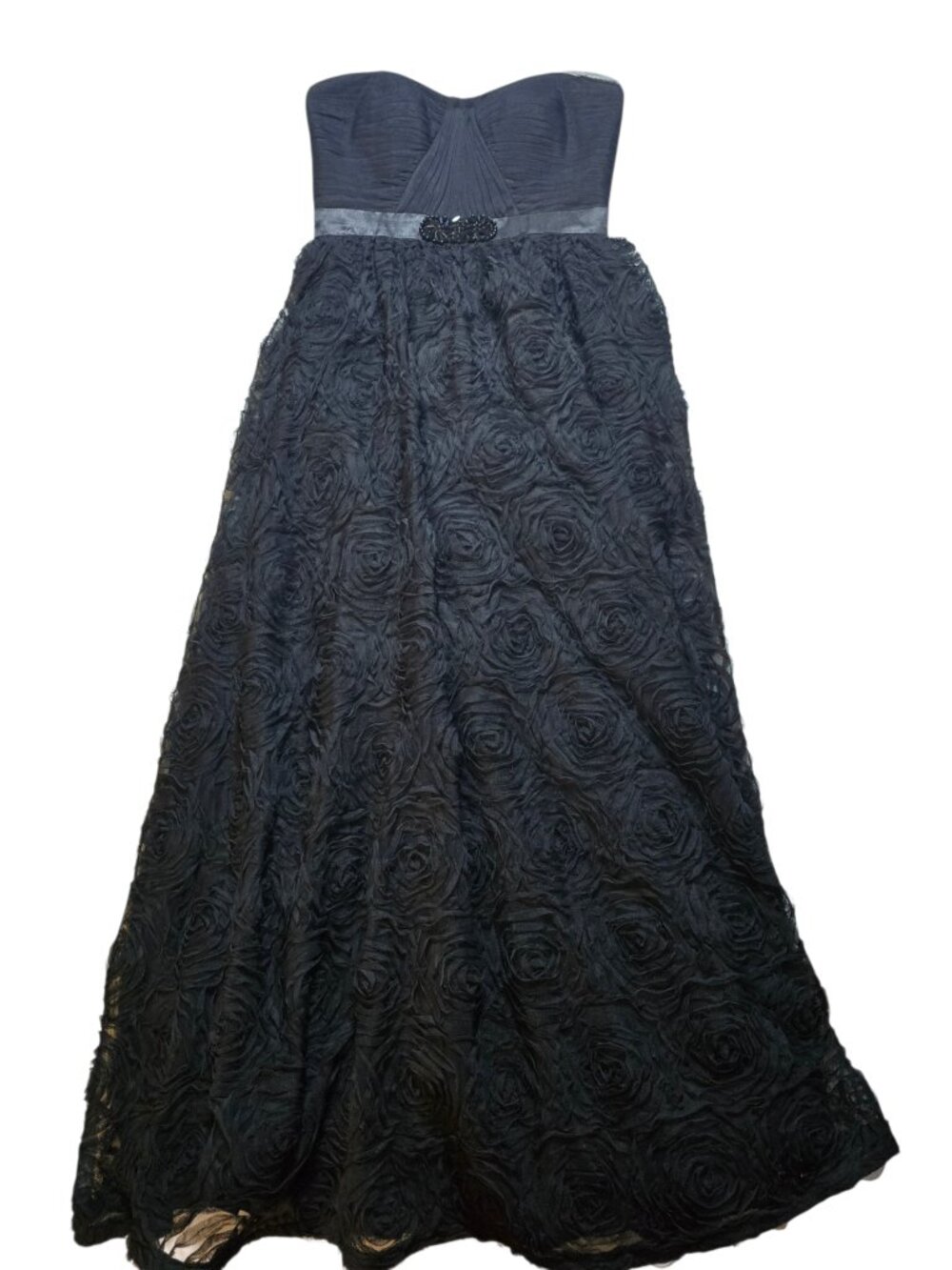 Adrianna Papell Black Rosette Strapless Ball Gown Formal Dress 8